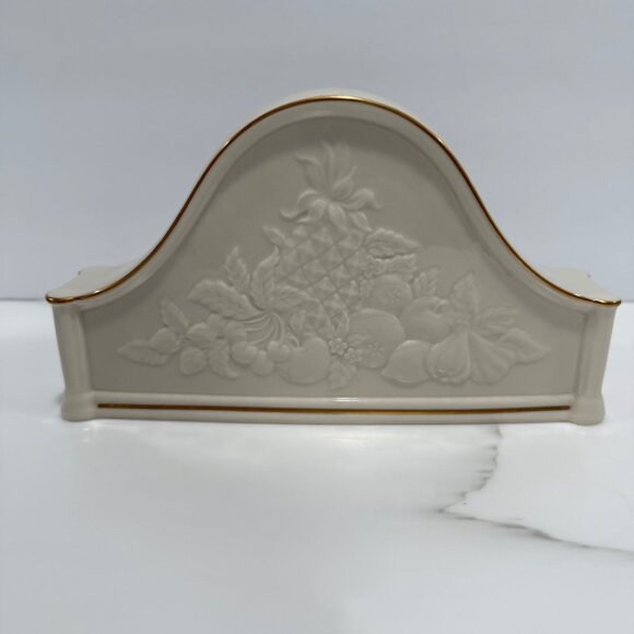 VTG Lenox Fruits of Life Mantel Clock Embossed 24K Gold Trim WORKING - Picture 2 of 12